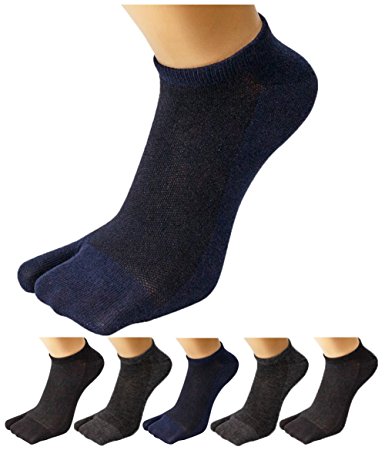HONOW Men's No Show Tabi Socks, Split Toe Flip Flop Socks Low Cut Ankle Pack of 6