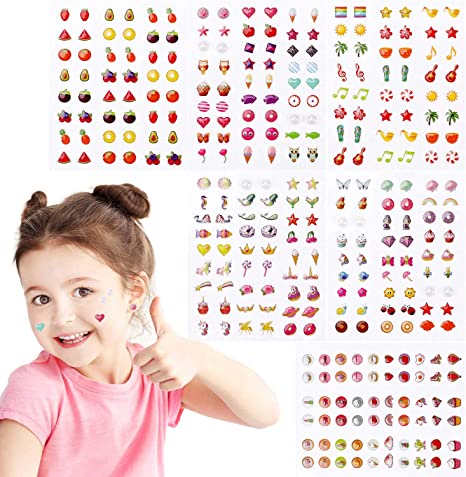Konsait 318pcs 159Pairs Stick on Earrings 3D Gems Glitter Crystal Sticker Earrings Sticky Self-Adhesive Earrings for Little Girls Toddlers Dress up Pretend Princess Play Jewelry Accessories for Kids