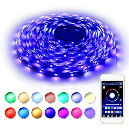 RaThun Bluetooth Led Strip Lights 32.8 Ft 5050 RGB 300 Leds Flexible Color Changing Full Kit with Bluetooth Smartphone App Controller,12V 5A Power Supply for Home lighting Decorative
