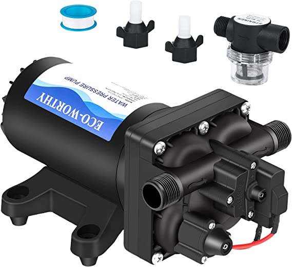 ECO-WORTHY 42-Series Upgrade 12V Water Diaphragm Pressure Pump with Pressure Switch, 5.5GPM 70PSI 12Volt RV Fresh Water Pump On Demand for Yacht Camper Boat Marine Shower