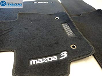 MAZDA 3 2010-2012 NEW OEM BLACK FLOOR MATS SET OF FOUR WITH GRAY LETTERING