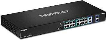 TRENDnet 18-Port Gigabit High Power Poe  Switch, 16 X Gigabit Poe  Ports, 2 X Shared Gigabit Ports, 36Gbps Switching Capacity, 440W PoE Power Budget, TPE-TG182F