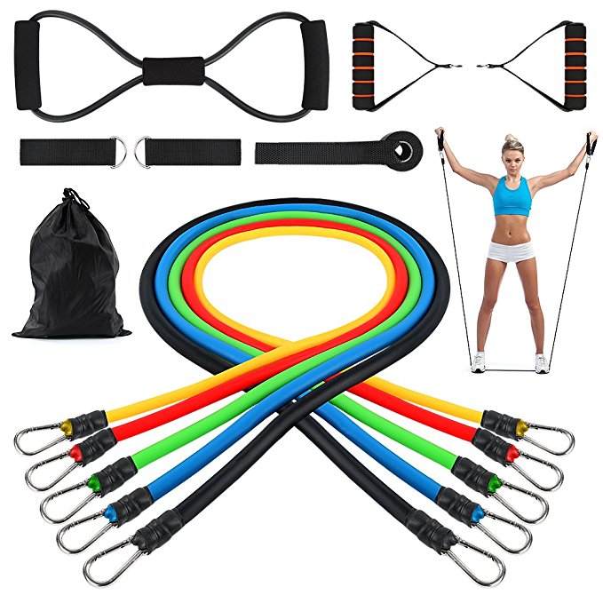 SiFREE Resistance Bands Set, 5 Packs Resistance Tubes Bands Include 1 Free 8-Shape Resistance Cord, Door Anchor, Foam Handles, Ankle Straps, Waterproof Carrying Bag