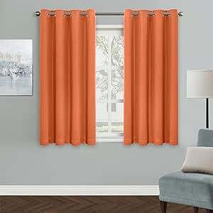 MYSKY HOME Burnt Orange Blackout Curtains for Bedroom, Grommet Room Darkening Curtain, Short Curtains 54 Inch Long Kitchen Curtains Thermal Insulated Curtain 1 Panel, 52 x 54 Inch, Orange