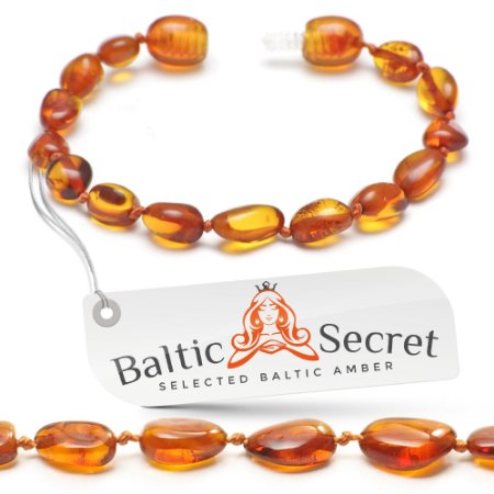 Baltic Amber Baby Teething Bracelet Anklet / Extra Safe & Authentic / 50% Richer and Higher in Value / Natural Teething Remedy / Soothes Inflammation, Drooling, Rashes /CGN.P-BN/15.5CM/6.1IN
