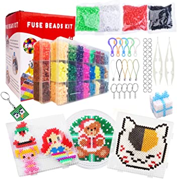 5MM Fuse Beads Craft Set in 48 Colors, NOUVCOO 11000pcs Kids Fuse Beads Set, DIY Art Craft Toys Including Pegboards, Tweezers and Ironing Papers for Over 6years Kids Birthday Gift