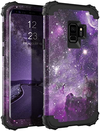 BENTOBEN Case for Galaxy S9 5.8", Space Nebula Heavy Duty Reinforced Corners Shockproof Hybrid Three Layer Hard PC Soft Rubber Bumper Protective Phone Case for Samsung Galaxy S9 5.8", Purple Nebula