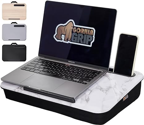 Gorilla Grip Sturdy and Thick Cushion Lap Desk, Fits 15 inch Laptop, Comfortable Foam, Device Holder Raised Ledge, Portable Computer Desks, Table Tray for Couch Bed, Lapdesk Accessories Marble Pattern