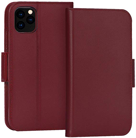 FYY Case for iPhone 11 Pro 5.8”, Luxury [Cowhide Genuine Leather][RFID Blocking] Wallet Case, Handmade Flip Folio Cover with [Kickstand Function] and[Card Slots] for iPhone 11 Pro 5.8”Wine Red