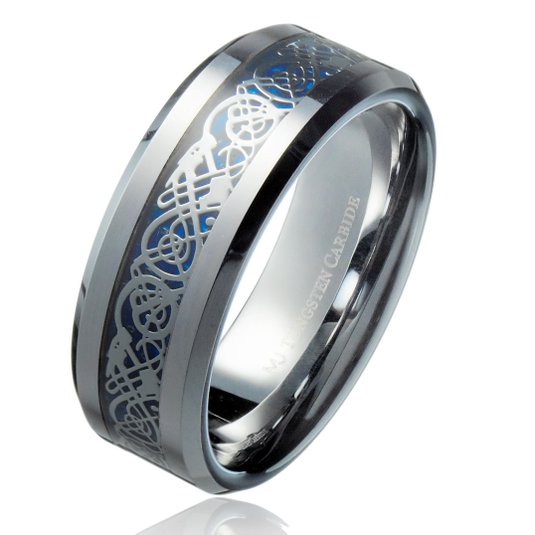 8MM Blue Celtic Dragon Men's / Women's Tungsten Carbide Ring Wedding Band