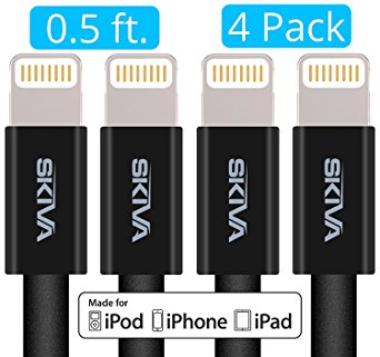 Apple MFi Certified Lightning Cables [4-Pack] - Skiva USBLink Short (6 inch / 15 cm) Sync and Charge 8-pin Cable for iPhone 7 6s 6 Plus 5s 5c SE, iPad Pro Air mini, iPod touch 6 & more [Model:CB134]
