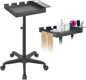 LEIBOU Rolling Salon Tray on Wheels,Rolling Cart for Hair Extension Holder, Salon Trolley Cart with Holder and Hair Separator Stand Versatile braiding Hair Rack Hair Extension Trolley