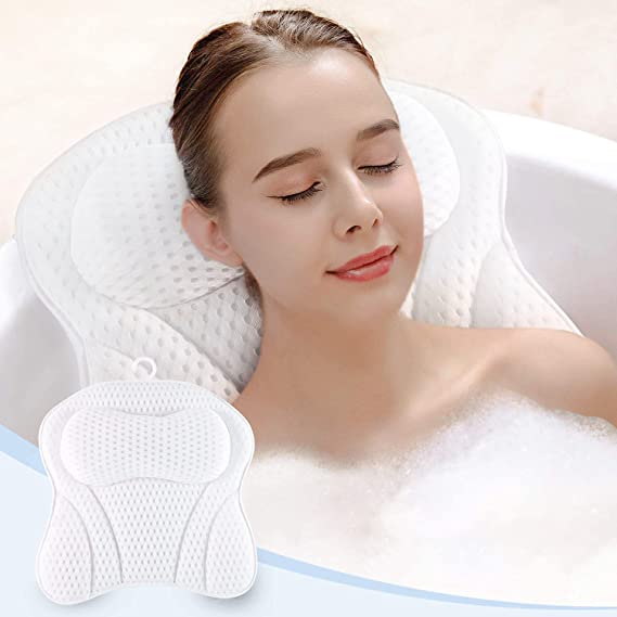 LAOPAO Bath Pillow 4D Bathtub Pillow for Head Neck and Back Support with [2021 Upgraded] Air Mesh Bath Pillows for Tub with 6 Large Strong Suction Cups, Fits All Bathtub, Hot Tub and Home Spa