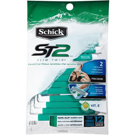 Schick ST2 Disposable Razor Sensitive for Men, 12 Count