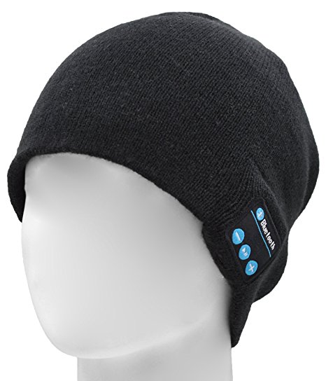FULLLIGHT TECH Bluetooth Beanie Hat with Stereo Speakers & Microphone Wireless Knitted Music Cap Headphones Headset for Outdoor Sports Skiing Camping Hiking (Black)