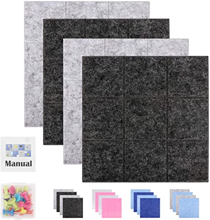 SEG Direct 11.8" x 11.8" Large Square Felt Pin Board for Wall | Memo Board, Bulletin Board and Notice Board for Offices | Decorative Pinboard for Kids Set of 4 with 15 Push Pins | 2 Gray and 2 Black