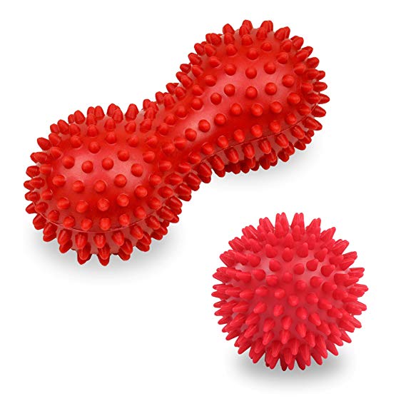 Beenax Spiky Massage Ball Roller Set - Perfect for Plantar Fasciitis, Trigger Point, Deep Tissue, Myofascial Release, Acupressure, Reflexology Therapy - Designed to Relieve Stress and Relax Tight Muscles (Hard 7.5cm   Soft Peanut)