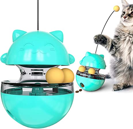 USWT Tumbler Fortune Cat Treat Toy, Interactive Food Dispensing Self-Playing Puzzle Toy