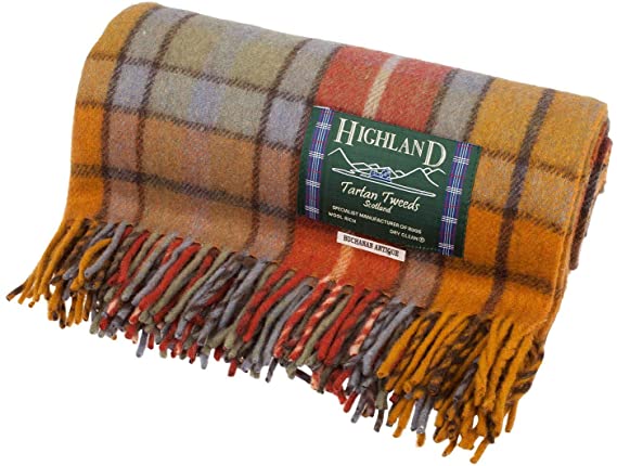 Highland Scottish Wool Blend Tartan Tweed Extra Warm Rug/Blanket Buchanan Antique (One Size)