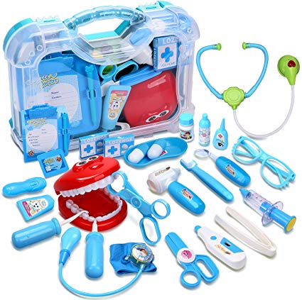 CUTE STONE Toy Medical Kit, 30PCS Kids Pretend Play Dentist Doctor Kit with Electronic Stethoscope Toy and Carrying Case, Role Play Educational Toy Doctor Playset for Toddler Boys Girls
