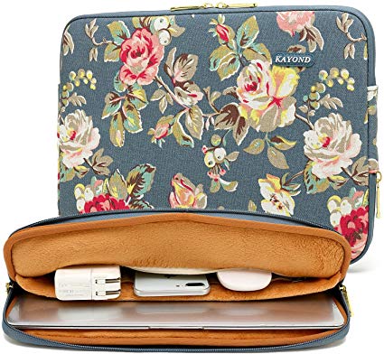 kayond Water-Resistant Canvas 11.6 Inch Laptop Sleeve-Blue Water Hyacinth