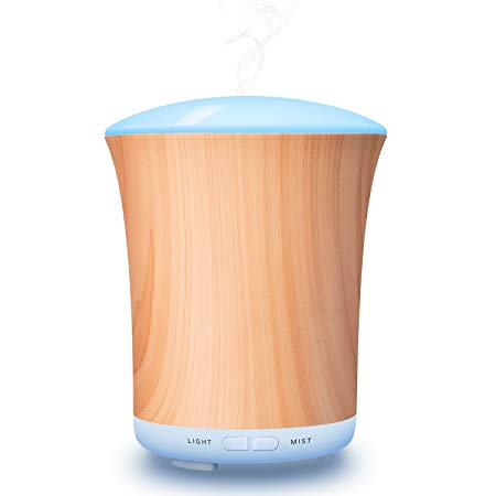 ZOOKKI Upgraded Aromatherapy Essential Oil Diffuser, 200ml Wood Grain Ultrasonic Aroma Diffusers Mini Cool Mist Humidifier with 8 Colors LED Lights & Waterless Auto Shut-Off for Home Office Bedrooms