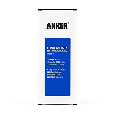 Anker 3220mAh Li-ion Battery for Samsung Galaxy Note 4, N910, N910F, N910U 4G LTE, N910H, with NFC/Google Wallet Compatibility [18-Month Warranty]