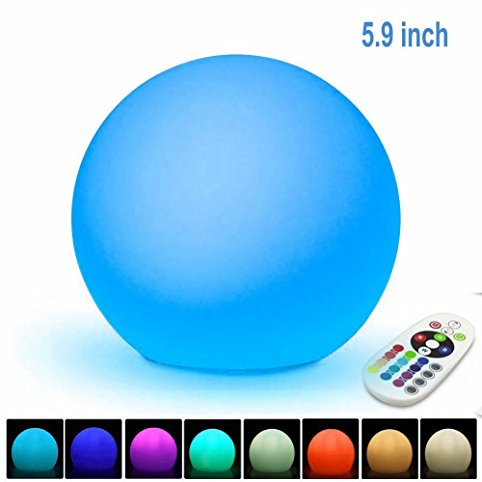 Night Light, GIWOX 5.9" Colorful Changing LED Ball Light , Rechargable Decorative Mood Lighting with Upgraded Remote Control, AC Adapter Power,Great for Indoor & Outdoor