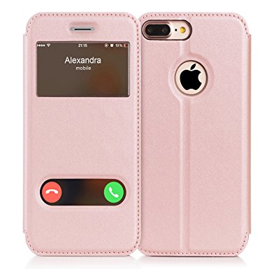 iPhone 8 Plus Case, iPhone 7 Plus Case, FYY Magnetic Cover Stand Case with Window View Function for iPhone 7 Plus/8 Plus(5.5 inch) Rose Gold