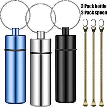 3 Pieces Aluminum Pill Organizer Box Keychain with Tiny Spoon Waterproof Pill Container Portable Pill Keychain Aluminum Pill Bottle for Drug Holder Outdoors Camping Traveling