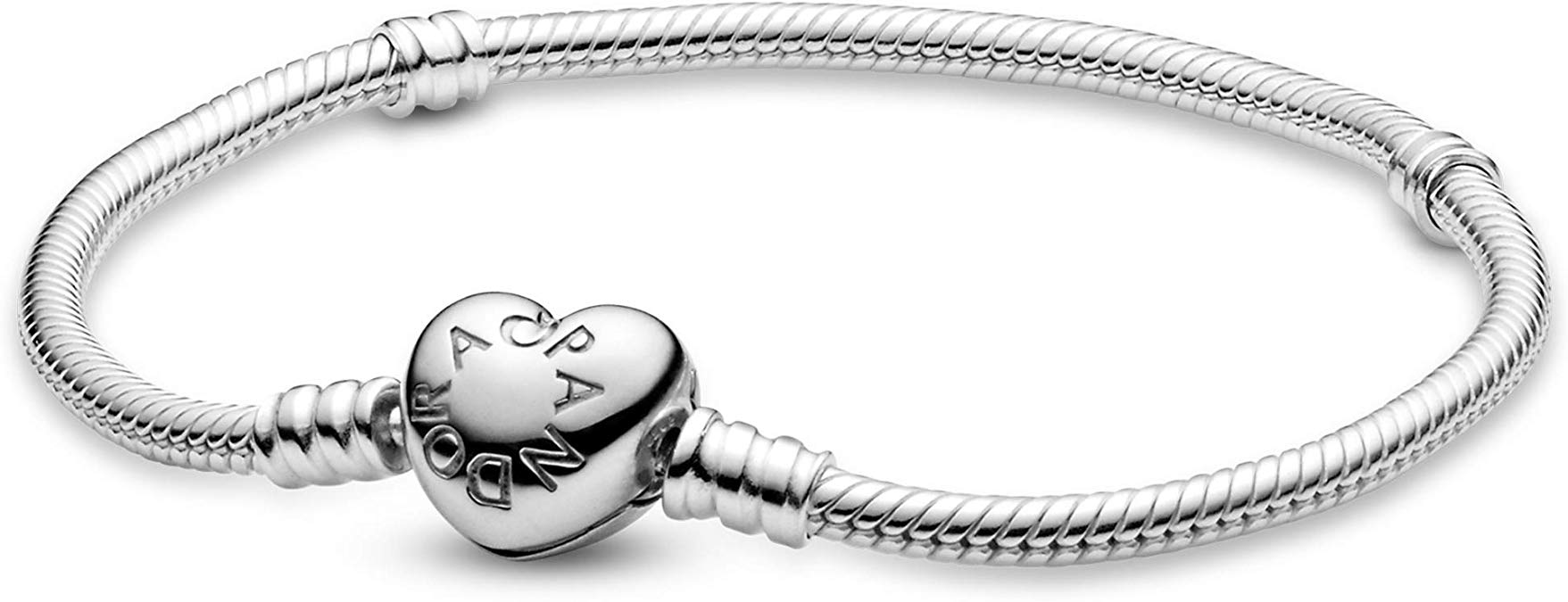 PANDORA Jewelry - Moments Heart Clasp Snake Chain Charm Bracelet for Women in Sterling Silver, 6.7 in / 17 cm