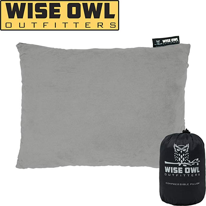 Wise Owl Outfitters Camping Pillow Compressible Foam Pillows – Use When Sleeping in Car, Plane Travel, Hammock Bed & Camp – Adults & Kids - Compact Small & Large Size - Portable Bag