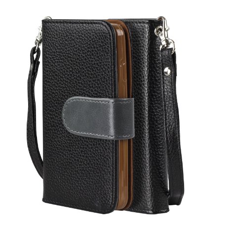 SOJITEK LG Volt LS740 Premium TwoTone Series Black Color Leather Wallet Case with Stand/Removable Strap, Card & Money Pockets, ID Window Slots Pouches/Smart Magnetic Reversible Flap