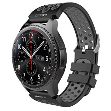 TiMOVO Sport Band Fit Samsung Gear S3 / Galaxy Watch 46mm, Perforated Silicone Replacement Strap Compatible with Samsung Gear S3 Frontier, S3 Classic, Moto 360 2nd Gen 46mm Smart Watch, Black & Gray