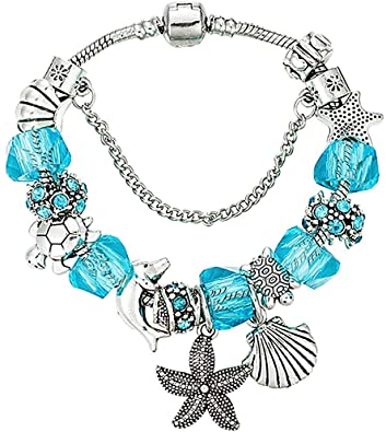 Majesto Beach Charm Bracelet for Women and Girls 7.4-8.3 Inch Shell Bracelet Sea Turtle Bracelet Dolphin Summer Bracelets Sea Glass Jewelry Gifts