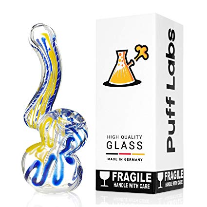 Labs Glass Water Bub Device Blue Yellow with a Carb 5 inch