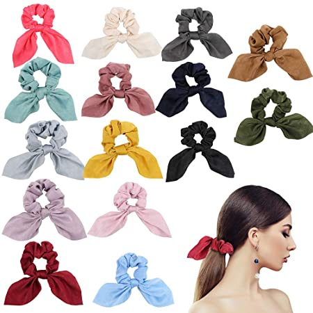 15 Pack Bow Hair Ties, Slip Silk Scrunchies for Hair, 2 in 1 Elastic Soft Goody Rope Hair Bands Satin Scrunchie for Thick Hair, Ponytail Holder Hair Accessories Gift for Women, Girls, Teen Girls, Kids