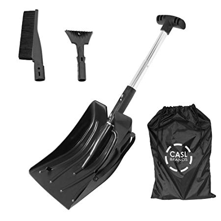 CASL Brands 3-in-1 Emergency Snow Shovel Removal Kit for Car and Truck, Portable Compact Design, Includes Carrying Bag, Scraper, and Brush