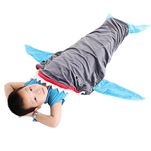 PePeng Warm and Soft Shark Blanket for 3-12 Years Kids, 55.9" x 19.68", Snuggle-in Sleeping Bag at Living Room Sofa and Bed for the perfect night in (Sky blue)