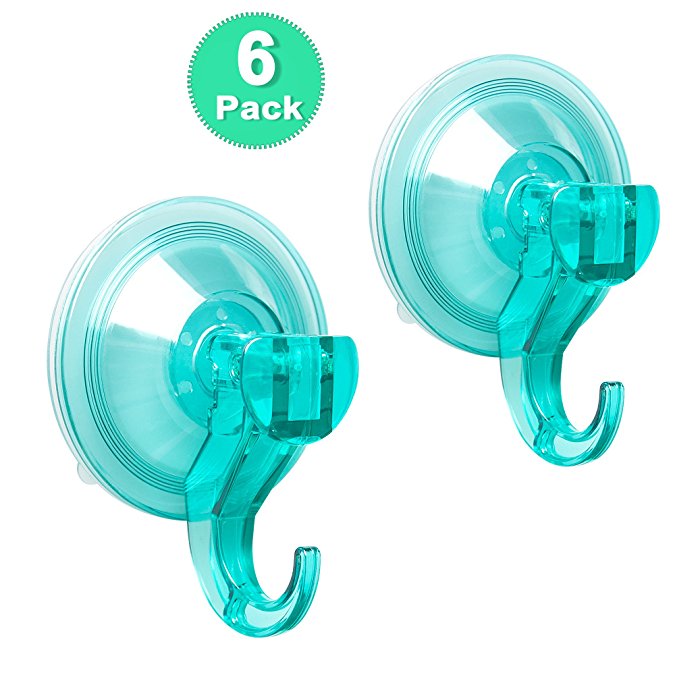 Shower Suction Hook LUXEAR Suction Cup Hangers Wreath Hanger Holder Vacuum Suction Hooks for Windows Bathroom Shower Towel Robe Coat, 6 Pack (Lightseagreen)