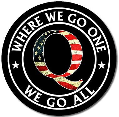 Black Round w/USA Q - Where We Go One We Go All Sticker (qanon Trump wwg1wga)