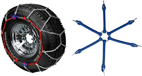 Peerless 0232805 Auto-Trac Light Truck/SUV Tire Traction Chain - Set of 2 & TireChain.com 39225 Truck SUV Spider Tensioner Tightener Bungee Tire Chains