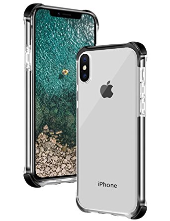 iPhone X Case, [Shock Absorption] Scratch-resistant Crystal Transparent Hard PC Clear Back Plate Soft TPU and Thickened TPE Bumper Silm Protective Case for iPhone X by DAUPIN Crystal Black