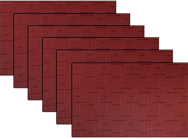 pigchcy Placemats,Washable Woven Vinyl Placemats for Dining Table,Heat-Resistant Plastic Placemats Set of 6(18"X12",Burgundy Red)