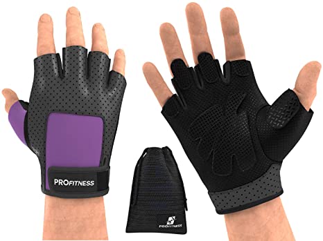 ProFitness Weight Lifting Gloves (Fingerless) Power Lifting, Cross Training, Gym Workout Wear | Padded, Breathable Comfort | Non-Slip Silicone Grip, Adjustable Wrist Strap | for Men & Wome