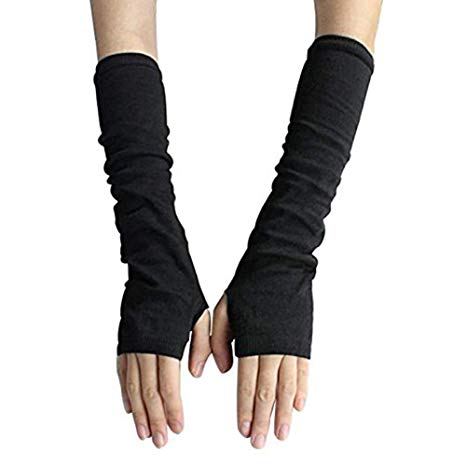 Fingerless Elastic Arm Gloves Winter Warmer Gloves for Ladies Women Girl Color Black