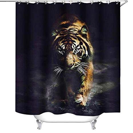 WAYLONGPLUS Wildlife Animal Nature Decor Tiger Bathroom Decor Polyester Fabric Shower Curtain, Plastic Shower Hooks Include (72"x72")