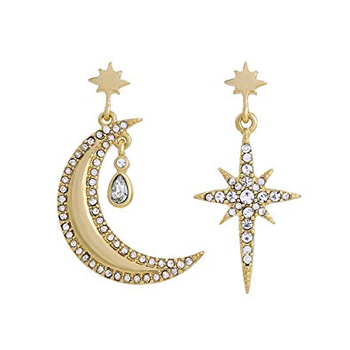 Fit&Wit Golden Moon&Star Dangle Drop Stud Earrings Women Gifts