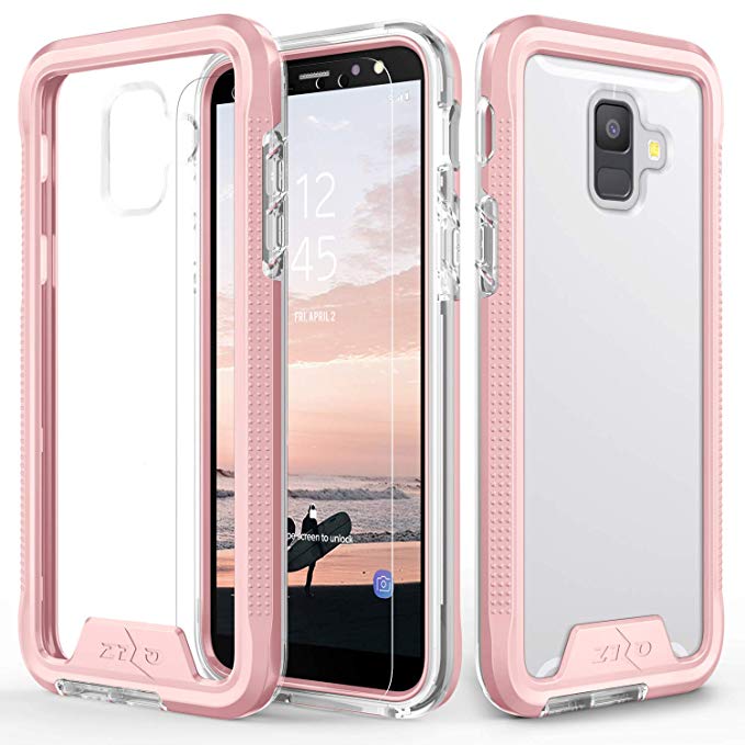 Zizo ION Series Compatible with Samsung Galaxy A6 case Military Grade Drop Tested with Tempered Glass Screen Protector (Rose Gold & Clear)