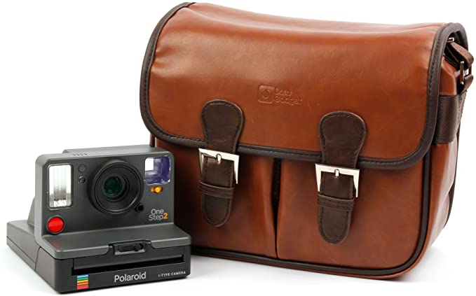 DURAGADGET Brown PU Leather Satchel Carry Bag - Compatible with Polaroid Now | OneStep Plus | OneStep 2 i-Type Camera & OneStep 600 Camera